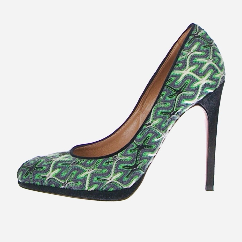 Missoni Green Printed Pumps  Black Heels Shoes w/Box & Dustbag 6.5
